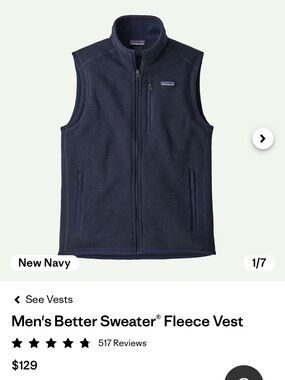 Patagonia Men's Fleece Vest in New Navy